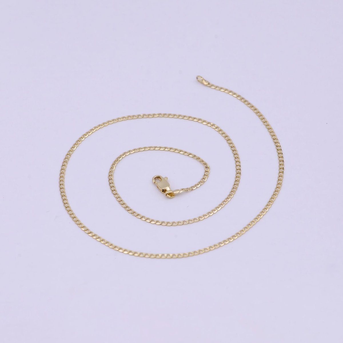 17.5 Inch Curb Figaro Finished Chain, Dainty 2mm 14K Gold Plated Necklace with Lobster Clasps | WA-623 Clearance Pricing