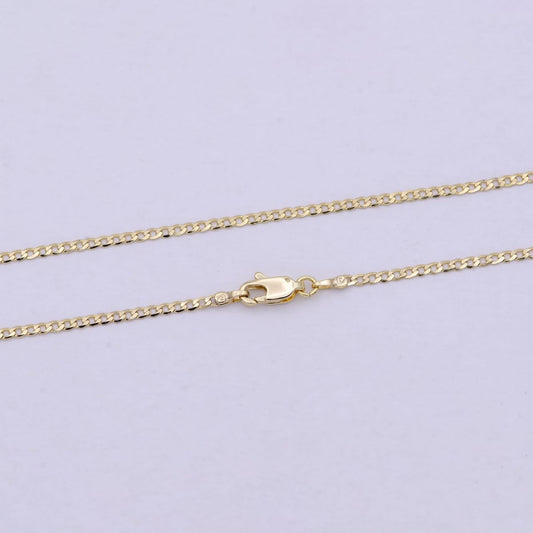 17.5 Inch Curb Figaro Finished Chain, Dainty 2mm 14K Gold Plated Necklace with Lobster Clasps | WA-623 Clearance Pricing