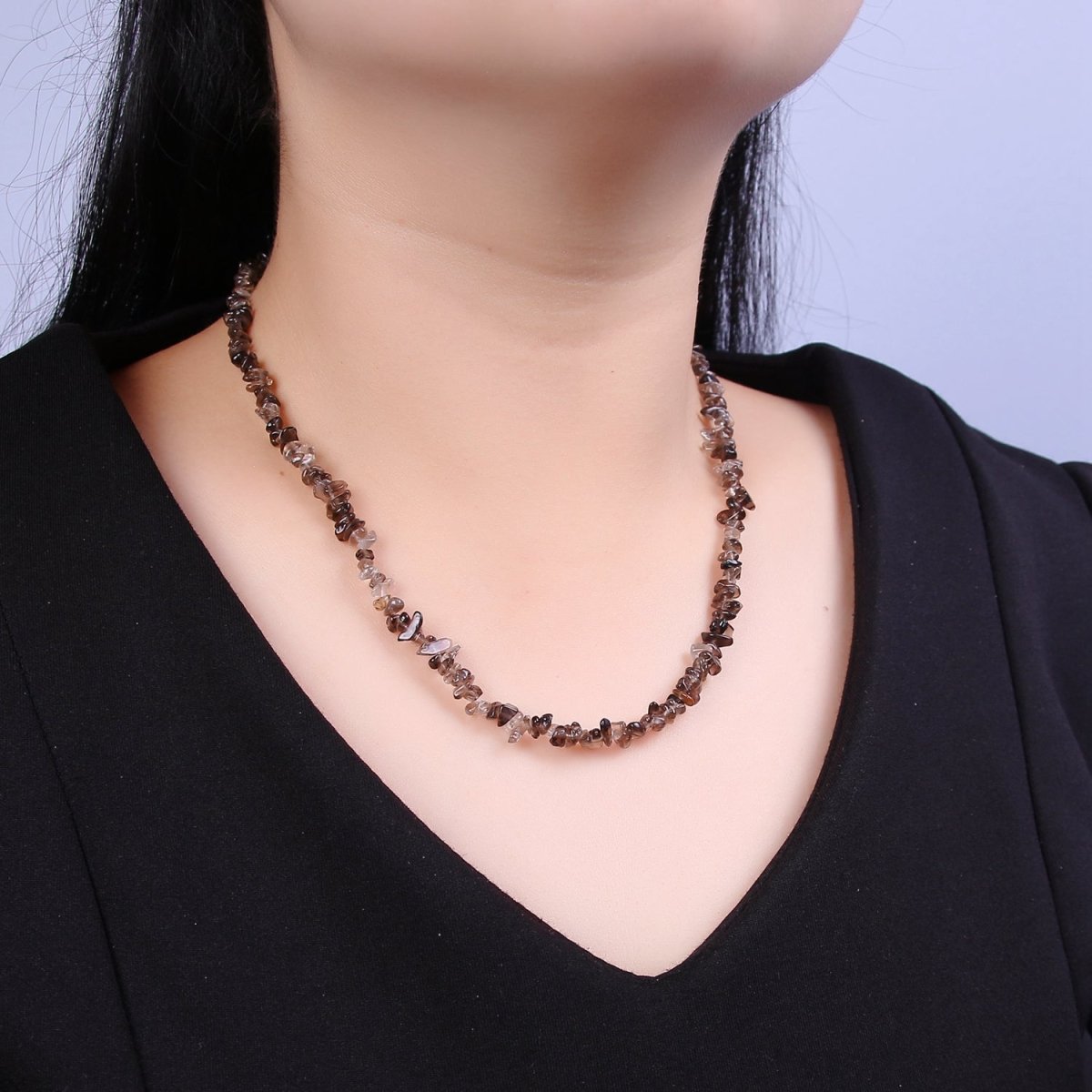 17.5 Inch Natural Dark Smokey Quartz Crystal Stone Bead Necklace with 2" Extender | WA-640 Clearance Pricing