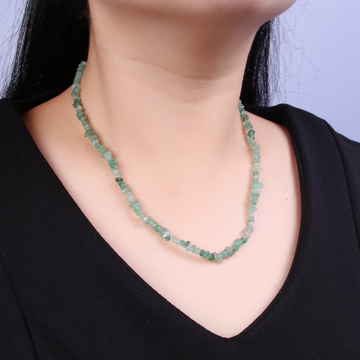 17.5 Inch Natural Green Aventurine Crystal Stone Bead Necklace with 2" Extender | WA-643 Clearance Pricing