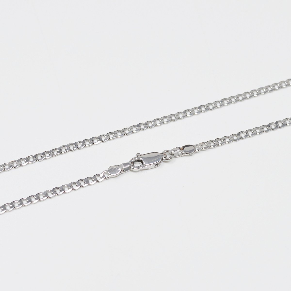 17.5 inch Silver Miami Cuban Curb Chain Necklace, White Gold Filled Curb Finished Necklace, 2.5mm Curb Necklace w/ Spring Ring | CN-1013  Clearance Pricing