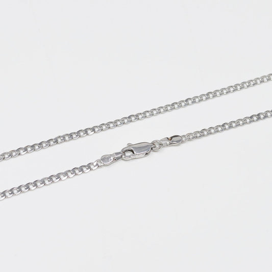 17.5 inch Silver Miami Cuban Curb Chain Necklace, White Gold Filled Curb Finished Necklace, 2.5mm Curb Necklace w/ Spring Ring | CN-1013  Clearance Pricing