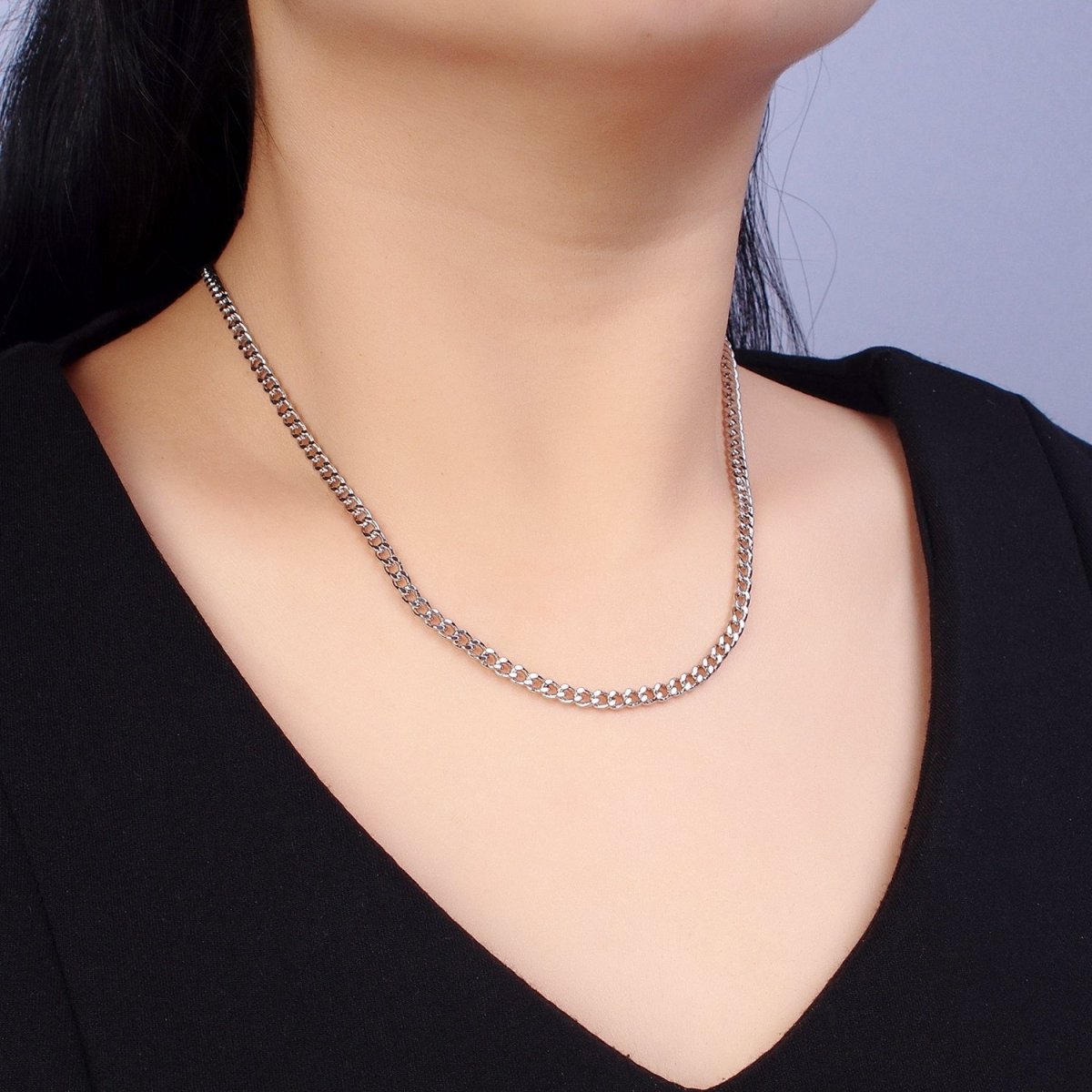 17.5'' Ready to Use White Gold Filled Cuban Curb Necklace Chain 3.5mm Necklace | WA-1561 Clearance Pricing