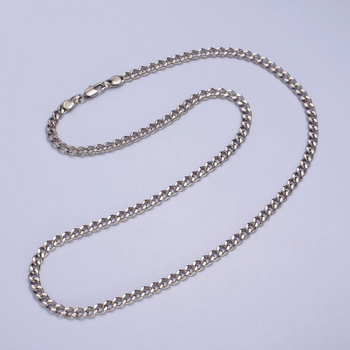 17.5'' Ready to Use White Gold Filled Cuban Curb Necklace Chain 3.5mm Necklace | WA-1561 Clearance Pricing