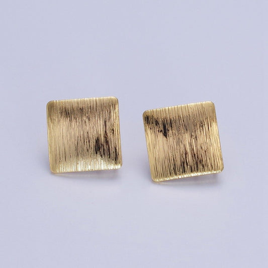 17.5mm Line-Textured Rhombus Stud Open Loop Gold Earrings Supply | Z081