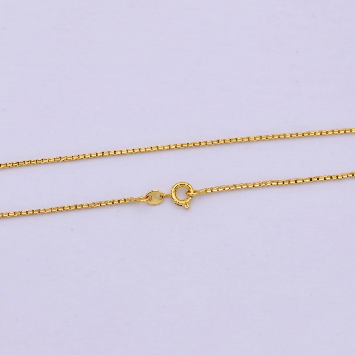 17.7 Inch Boston Box Finished Chain, Dainty 1.1mm 24K Gold Plated Box Necklace with Spring Ring | WA-624 Clearance Pricing