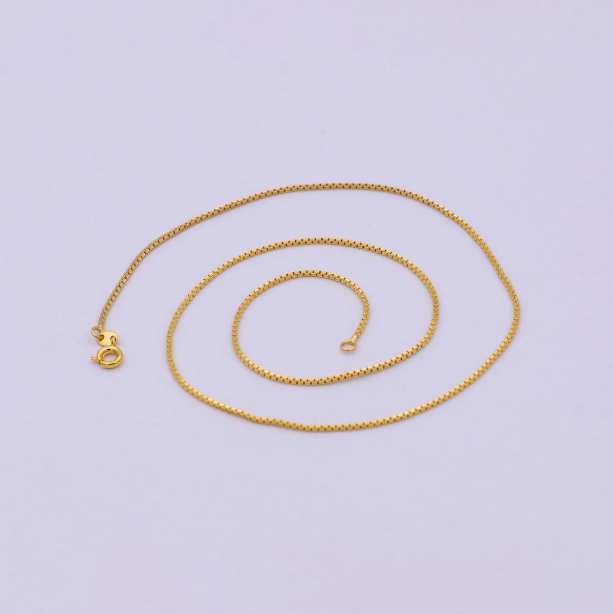 17.7 Inch Boston Box Finished Chain, Dainty 1.1mm 24K Gold Plated Box Necklace with Spring Ring | WA-624 Clearance Pricing