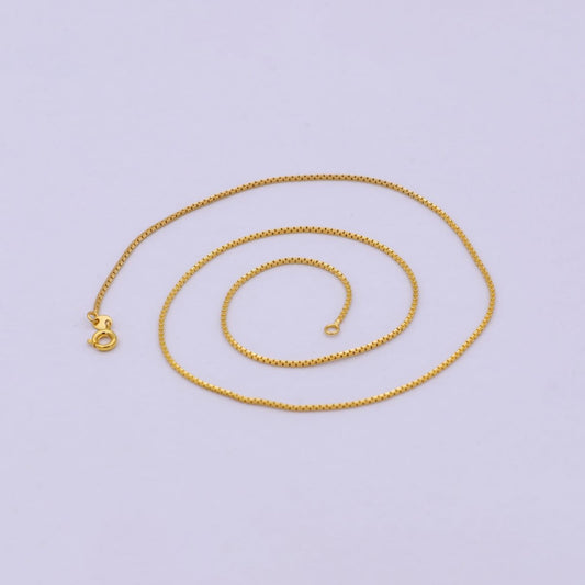 17.7 Inch Boston Box Finished Chain, Dainty 1.1mm 24K Gold Plated Box Necklace with Spring Ring | WA-624 Clearance Pricing