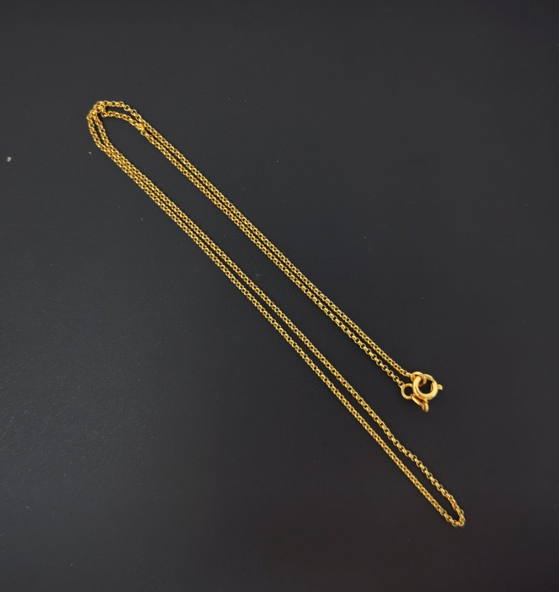 17.7 inch Rolo Necklace Chain For Jewelry Making, 24K Gold Plated Rolo Necklace, Dainty 1mm Rolo Necklace w/ Spring Ring | CN-443  Clearance Pricing