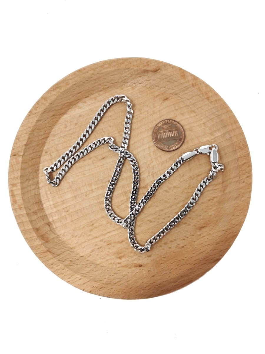 17.7 inch Silver Curb Chain Necklace, White Gold Filled Curb Finished Necklace, 3mm Curb Necklace w/ Spring Ring | CN-620  Clearance Pricing