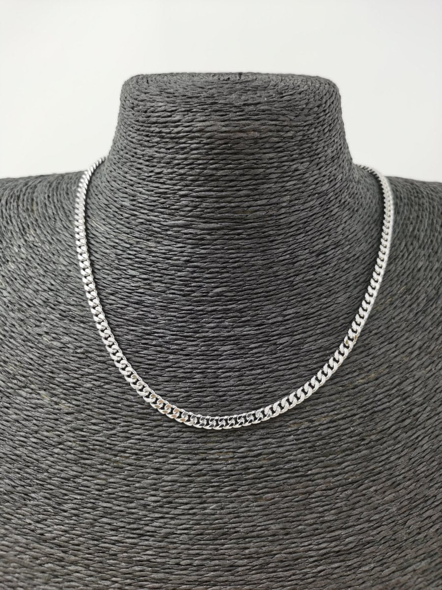 17.7 inch Silver Curb Chain Necklace, White Gold Filled Curb Finished Necklace, 3mm Curb Necklace w/ Spring Ring | CN-620  Clearance Pricing
