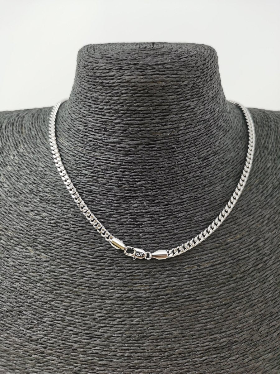 17.7 inch Silver Curb Chain Necklace, White Gold Filled Curb Finished Necklace, 3mm Curb Necklace w/ Spring Ring | CN-620  Clearance Pricing