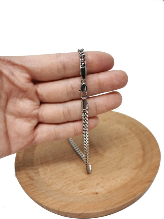 17.7 inch Silver Curb Chain Necklace, White Gold Filled Curb Finished Necklace, 3mm Curb Necklace w/ Spring Ring | CN-620  Clearance Pricing