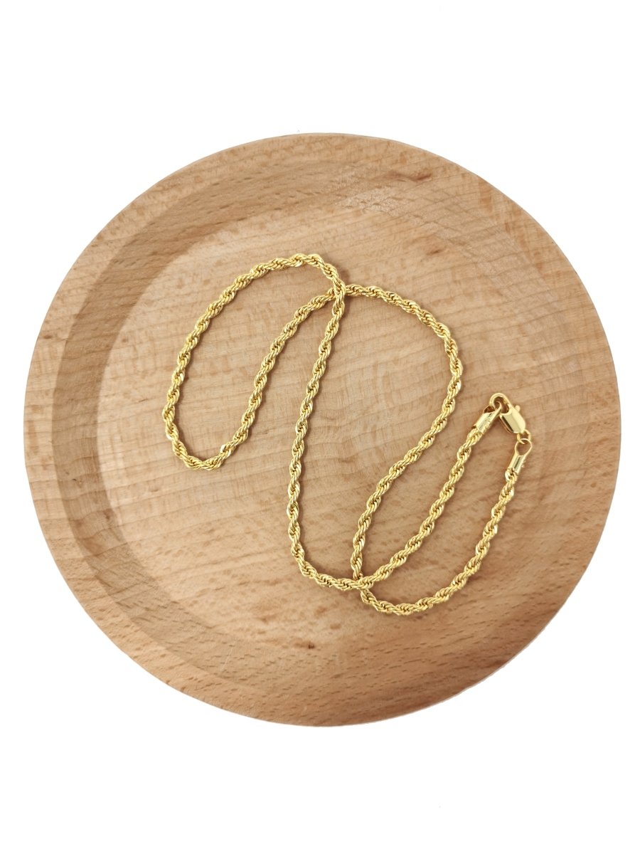 17.7" Rope Chain Necklace, 24K Gold Plated Finished Chain For Jewelry Making, 3mm Width Rope Necklace w/ Lobster Clasps | CN-599  Clearance Pricing