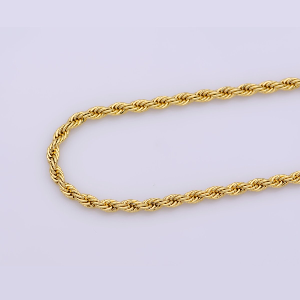 17.7" Rope Chain Necklace, 24K Gold Plated Finished Chain For Jewelry Making, 3mm Width Rope Necklace w/ Lobster Clasps | CN-599  Clearance Pricing