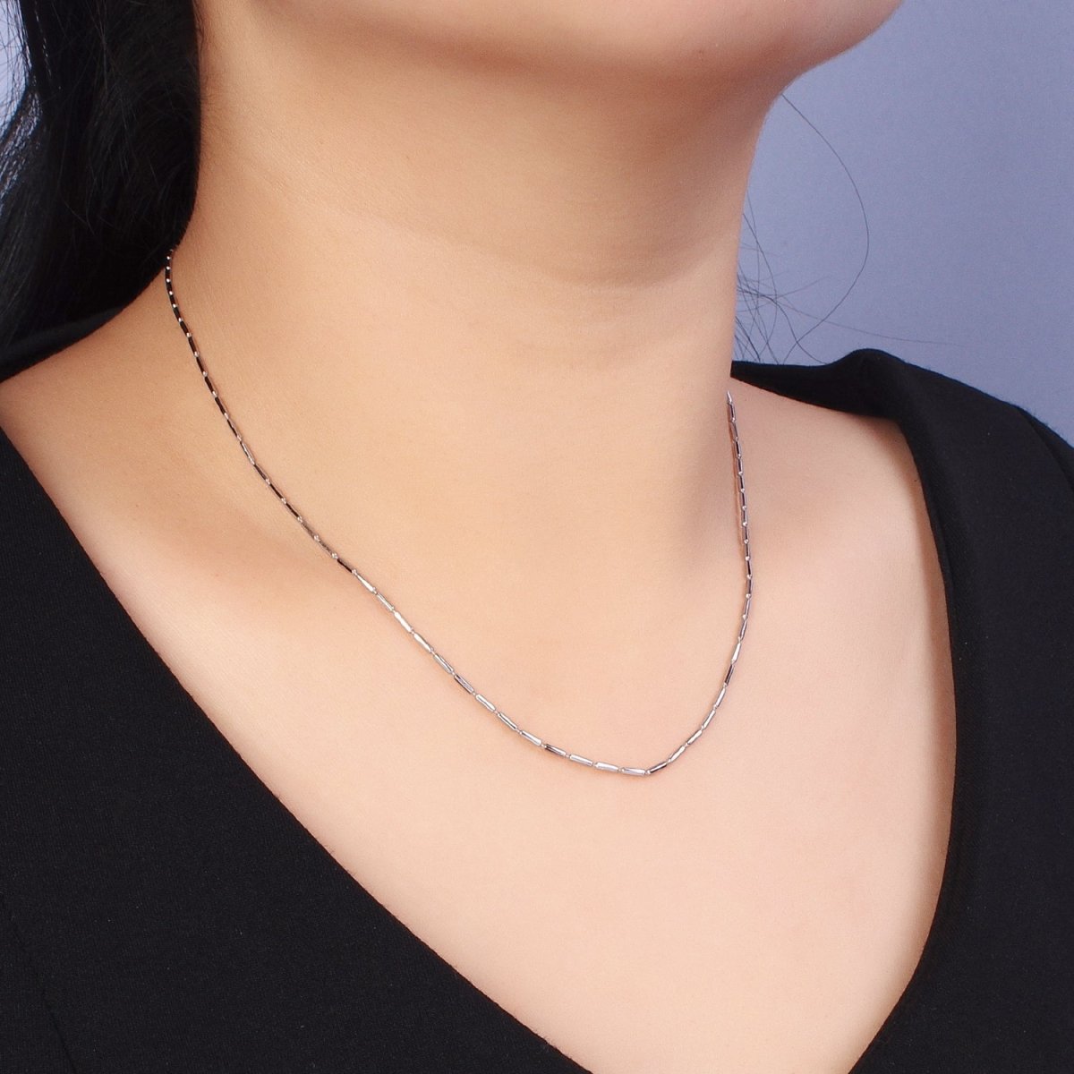 17.75 Inch Tube Chain Silver Dainty Tube Cable Link Necklace Ready to Wear for Jewelry Making w/ Clasp for Jewelry Making Supply | WA-1593 Clearance Pricing