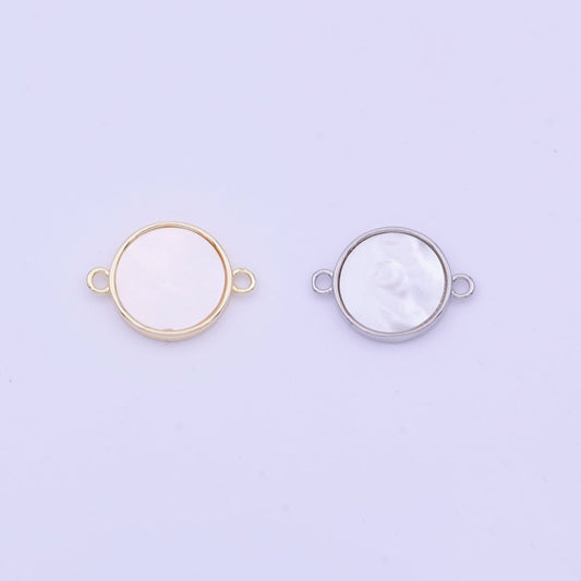 17mm Round Shell Pearl Minimalist Connector in Gold & Silver | Y-626 Y-627