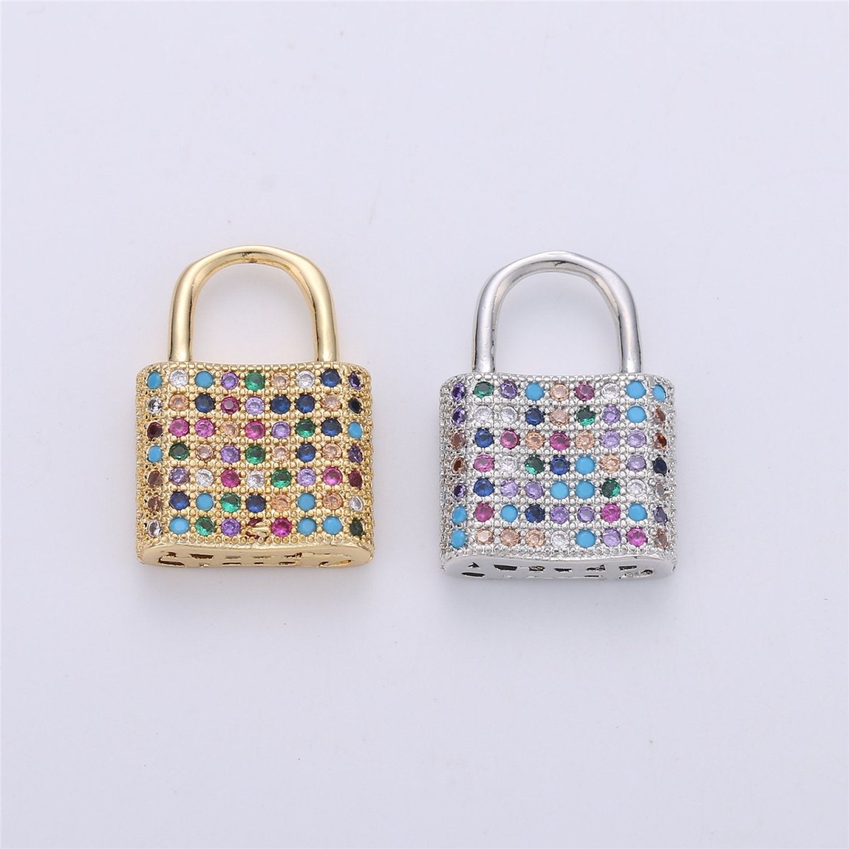 17x12mm Dainty Padlock Lock Charm 18k gold Filled Micro Pave Charm, Colorful Cubic Charm, Silver Lock, Gold Lock Charm for Necklace Earring, K-152