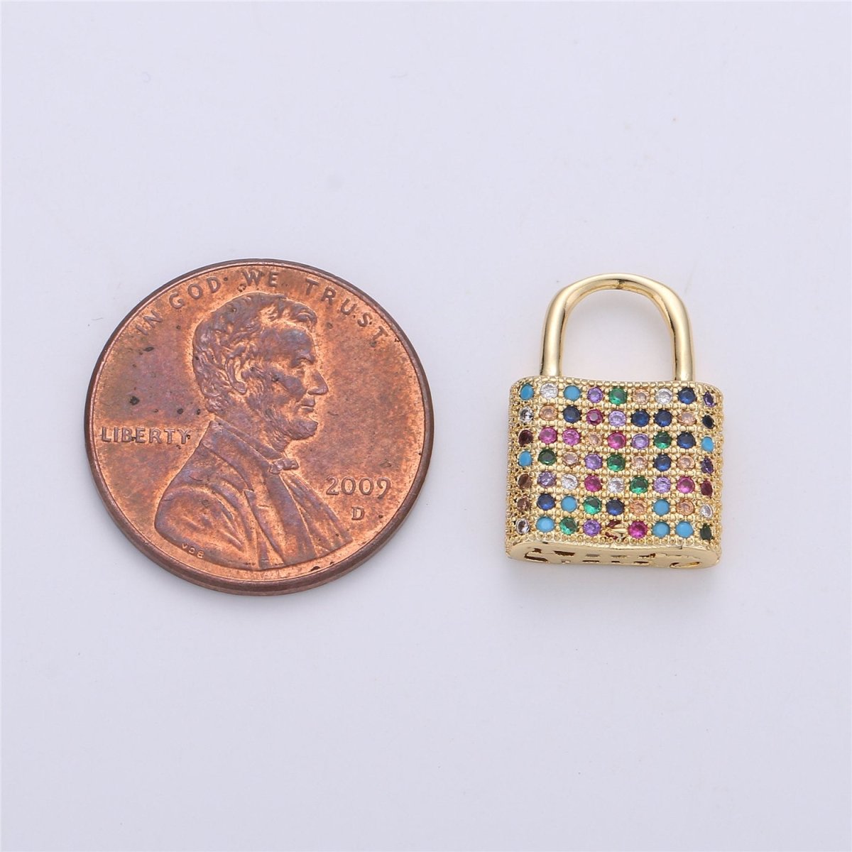 17x12mm Dainty Padlock Lock Charm 18k gold Filled Micro Pave Charm, Colorful Cubic Charm, Silver Lock, Gold Lock Charm for Necklace Earring, K-152