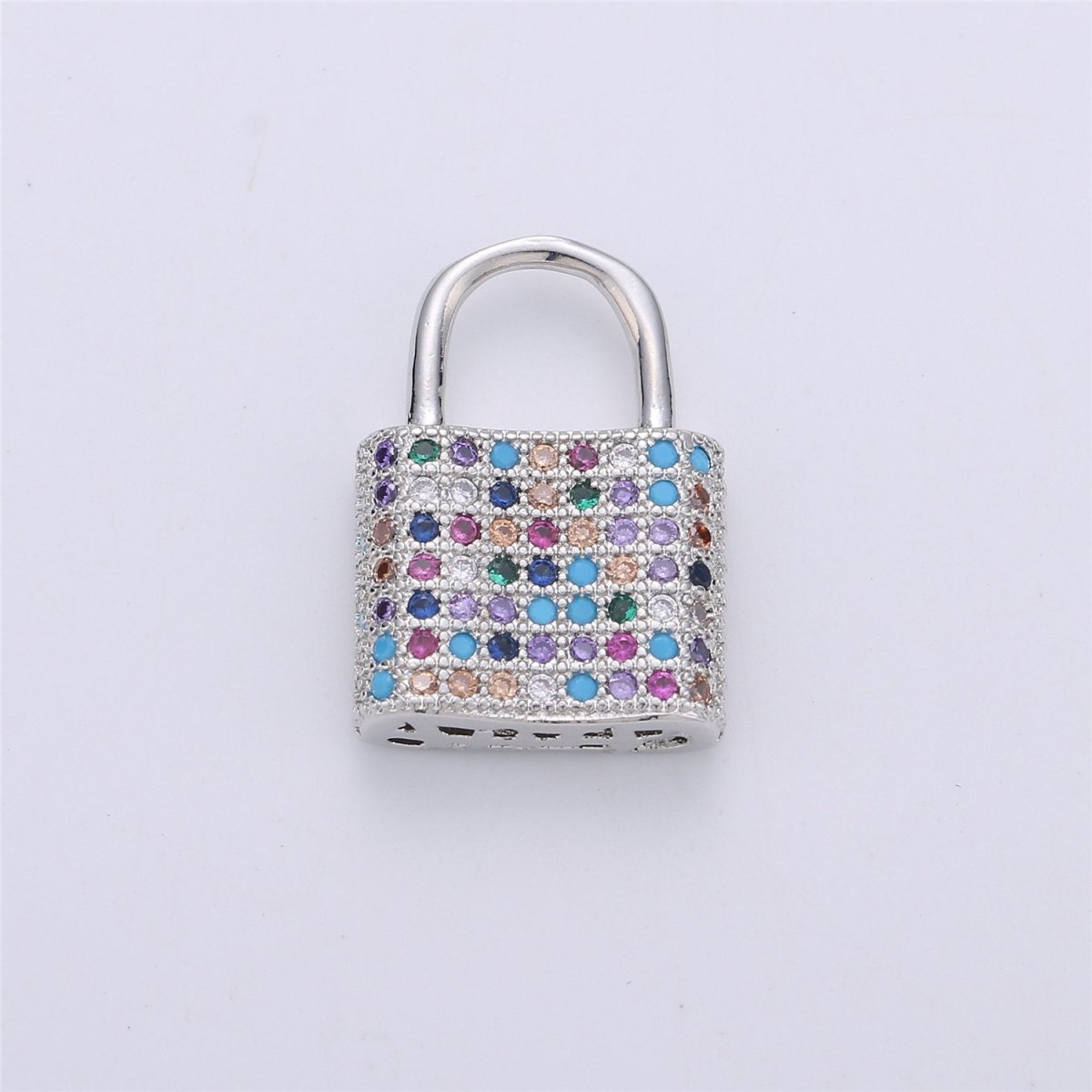 17x12mm Dainty Padlock Lock Charm 18k gold Filled Micro Pave Charm, Colorful Cubic Charm, Silver Lock, Gold Lock Charm for Necklace Earring, K-152