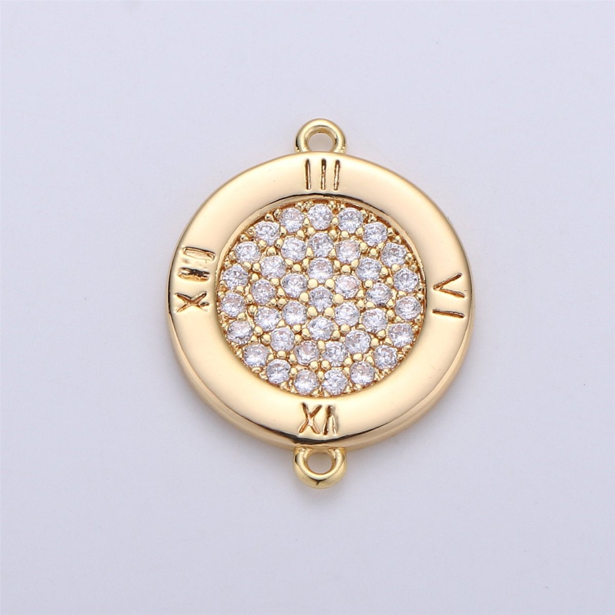 17x13mm 14k Gold Filled Clock Charms, Micro Pave Watch Charms, Bracelet Connector, Cubic Jewelry, Cz Time Charms F-323