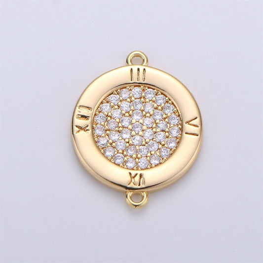 17x13mm 14k Gold Filled Clock Charms, Micro Pave Watch Charms, Bracelet Connector, Cubic Jewelry, Cz Time Charms F-323