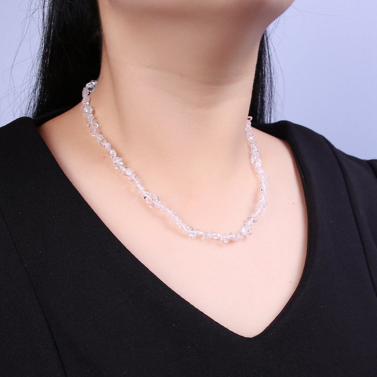 18 Inch Natural Clear Quartz Crystal Stone Bead Necklace with 2" Extender | WA-644 Clearance Pricing