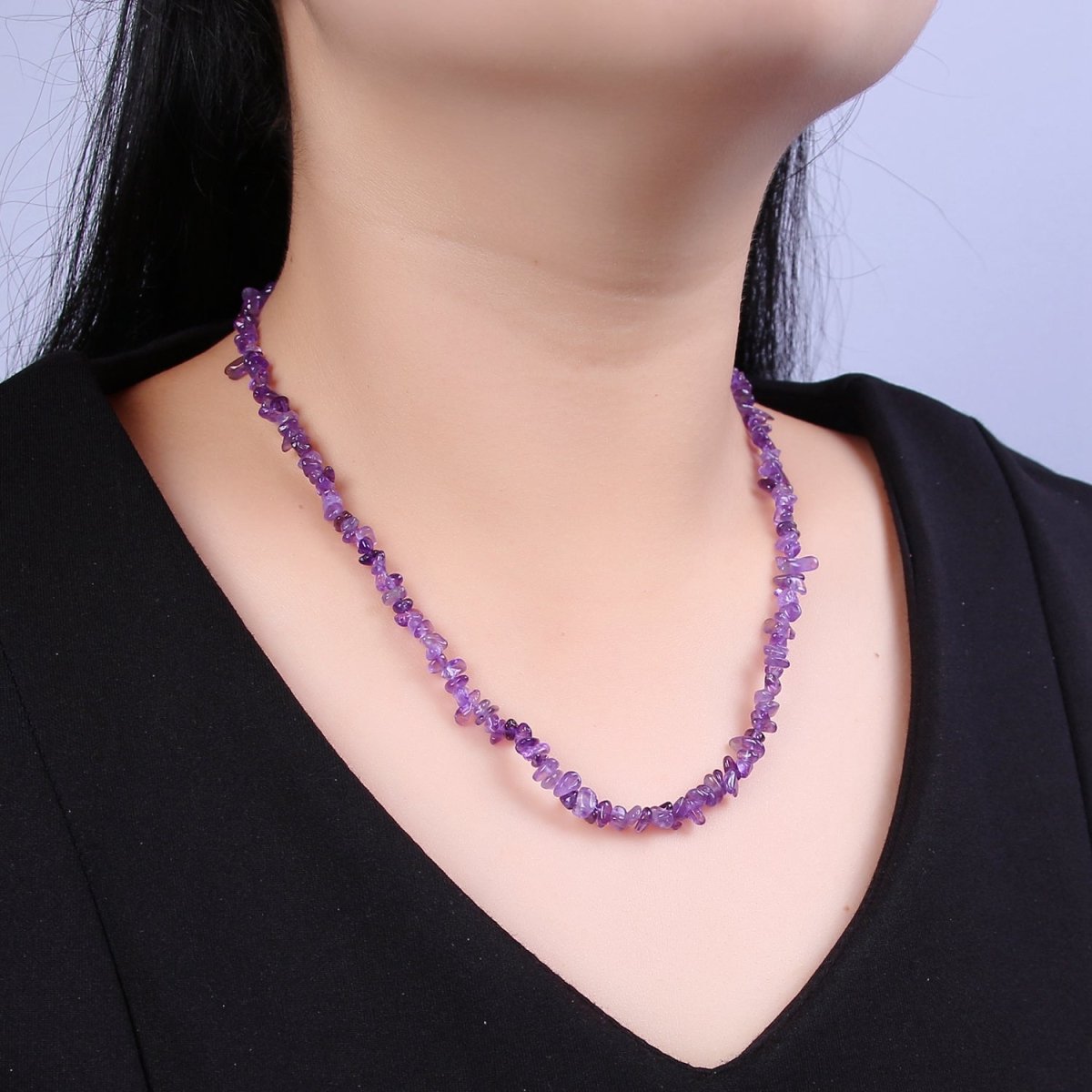 18 Inch Natural Purple Amethyst Crystal Stone Bead Necklace with 2" Extender | WA-639 Clearance Pricing