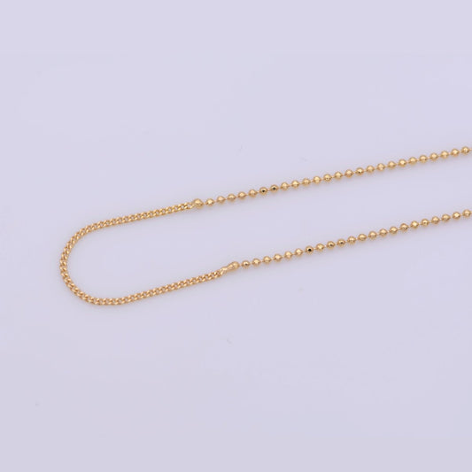 18 inches Beaded Chain Necklace, 18K Gold Plated Finished Chain Necklace, Dainty 1.2mm Bead Necklace w/ Spring Ring | CN-372  Clearance Pricing