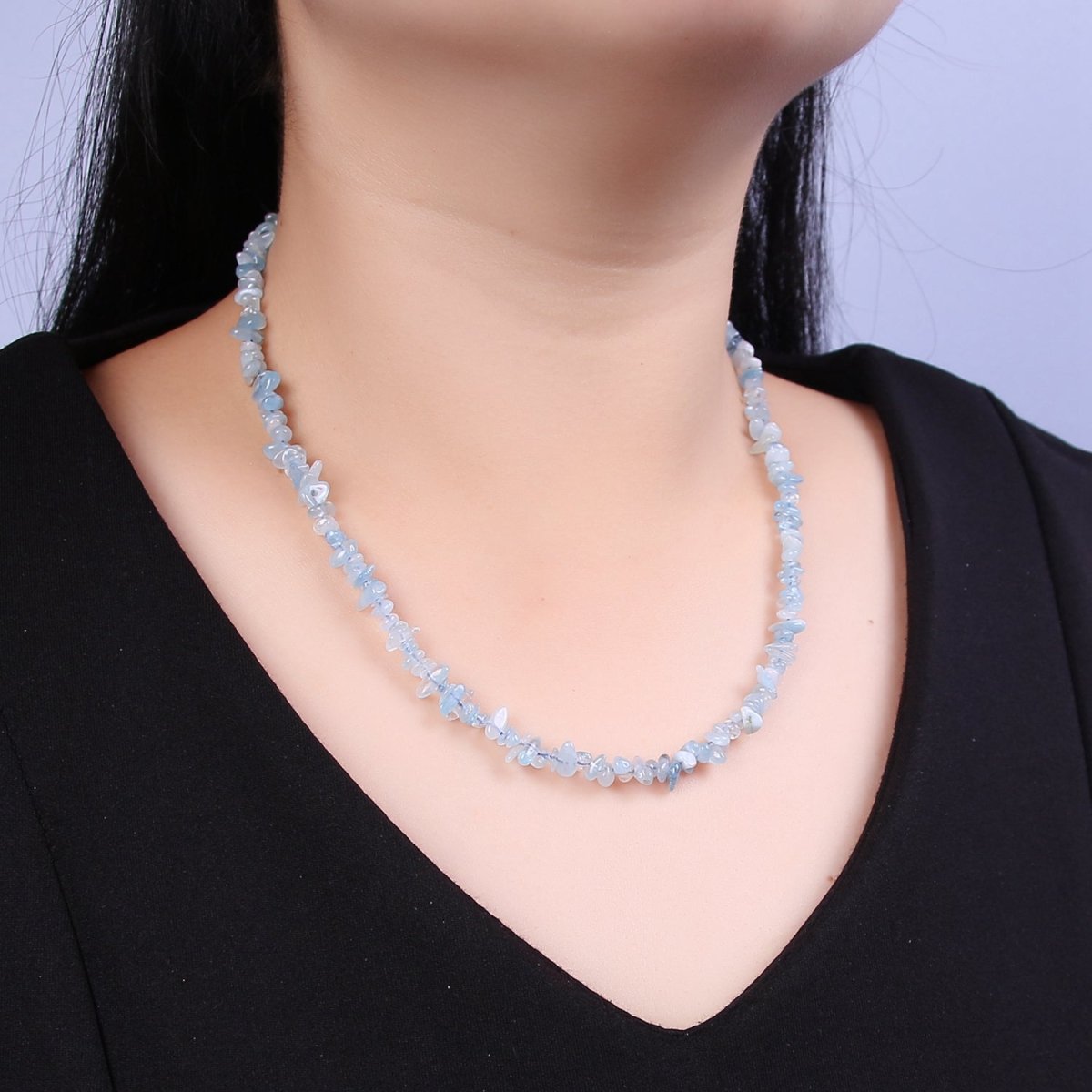 18.2 Inch Natural Blue Apatite Crystal Stone Bead Necklace with 2" Extender | WA-641 Clearance Pricing
