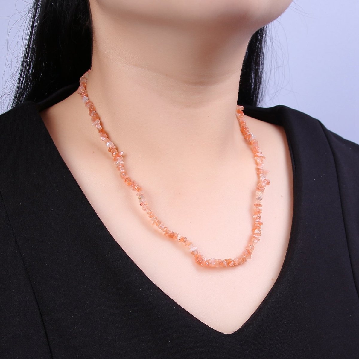 18.2 Inch Natural Orange Carnelian Crystal Stone Bead Necklace with 2" Extender | WA-638 Clearance Pricing