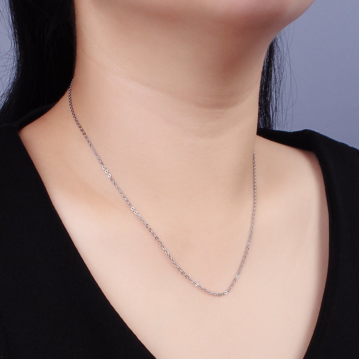 18inch Cable Chain Necklace Silver Dainty Cable Link Chain Necklaces Stainless Steel | WA-2393