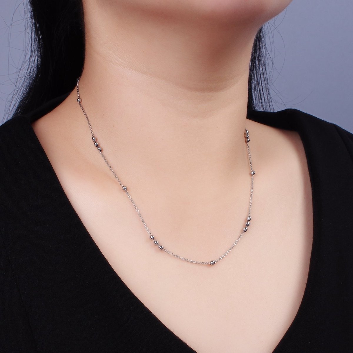 18inch Satellite Chain Necklace Silver Dainty Satellite Ball Chain Necklaces Stainless Steel | WA-2394