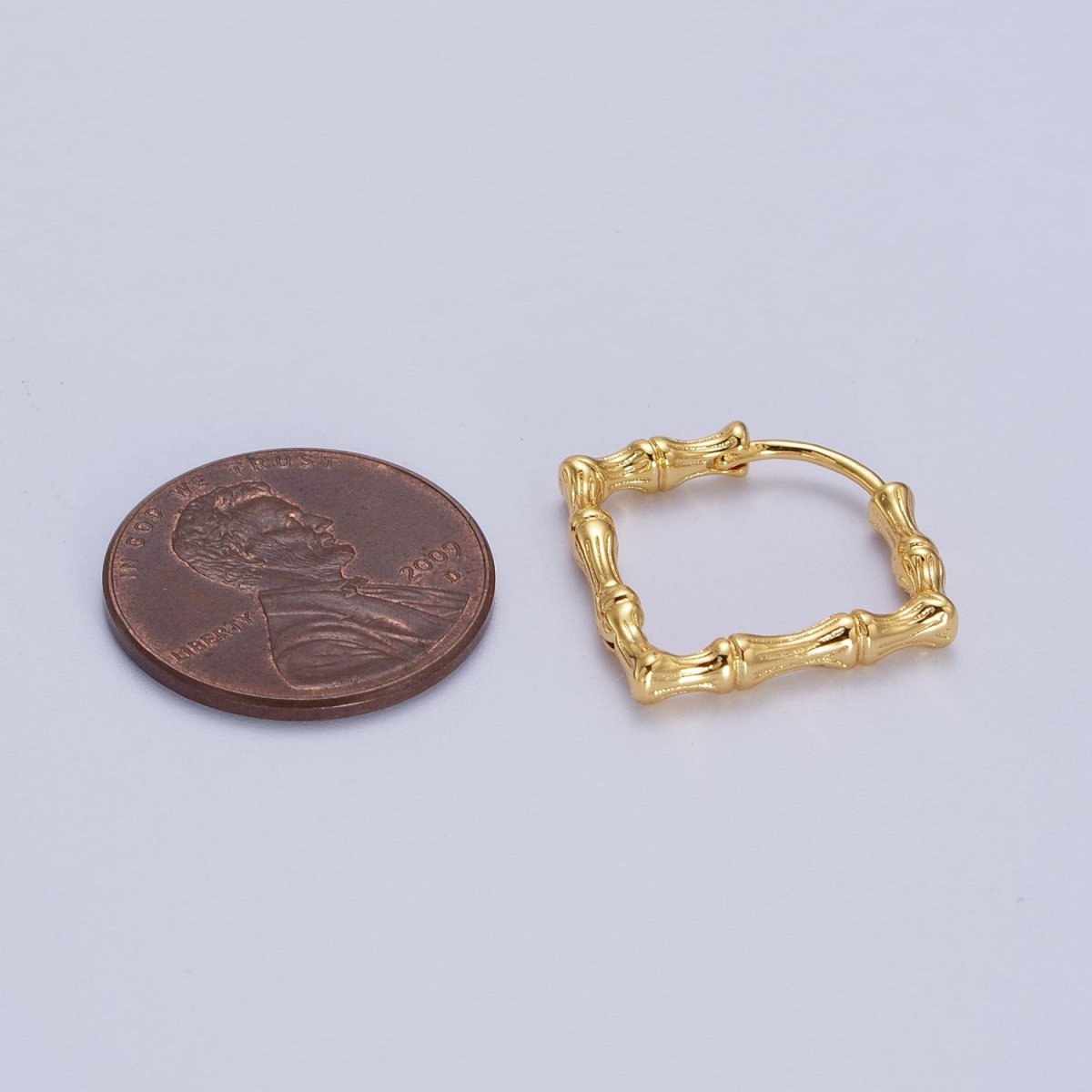 18K, 16K, 24K Gold Filled 20mm Bamboo Rhombus Geometric Hoops Earring | AD-310 AD-311 AD-312
