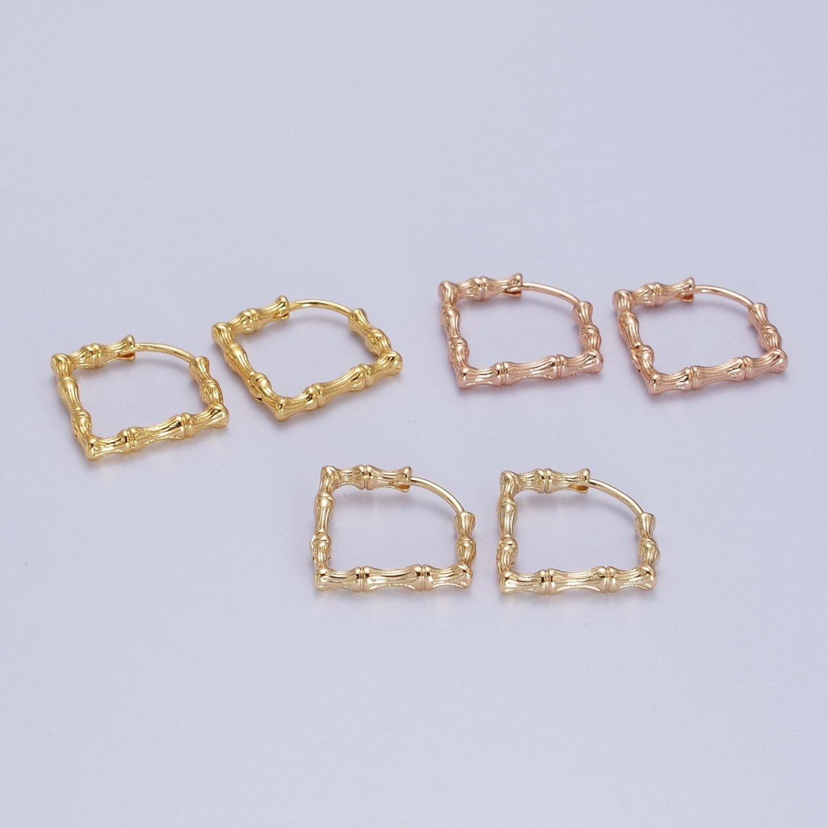 18K, 16K, 24K Gold Filled 20mm Bamboo Rhombus Geometric Hoops Earring | AD-310 AD-311 AD-312
