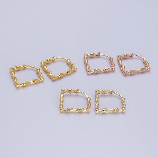 18K, 16K, 24K Gold Filled 20mm Bamboo Rhombus Geometric Hoops Earring | AD-310 AD-311 AD-312