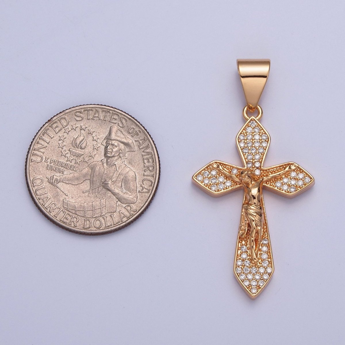18K Crucified Cross CZ Pendant, Micro Pace CZ Religious Pendant For Jewelry Making  X-355
