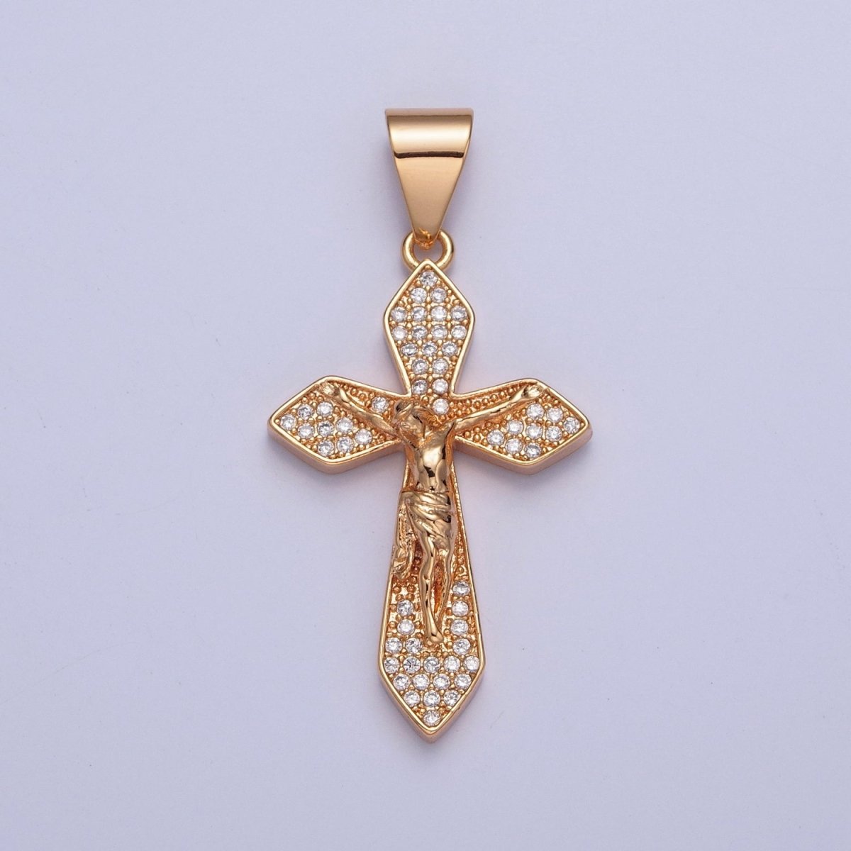 18K Crucified Cross CZ Pendant, Micro Pace CZ Religious Pendant For Jewelry Making  X-355