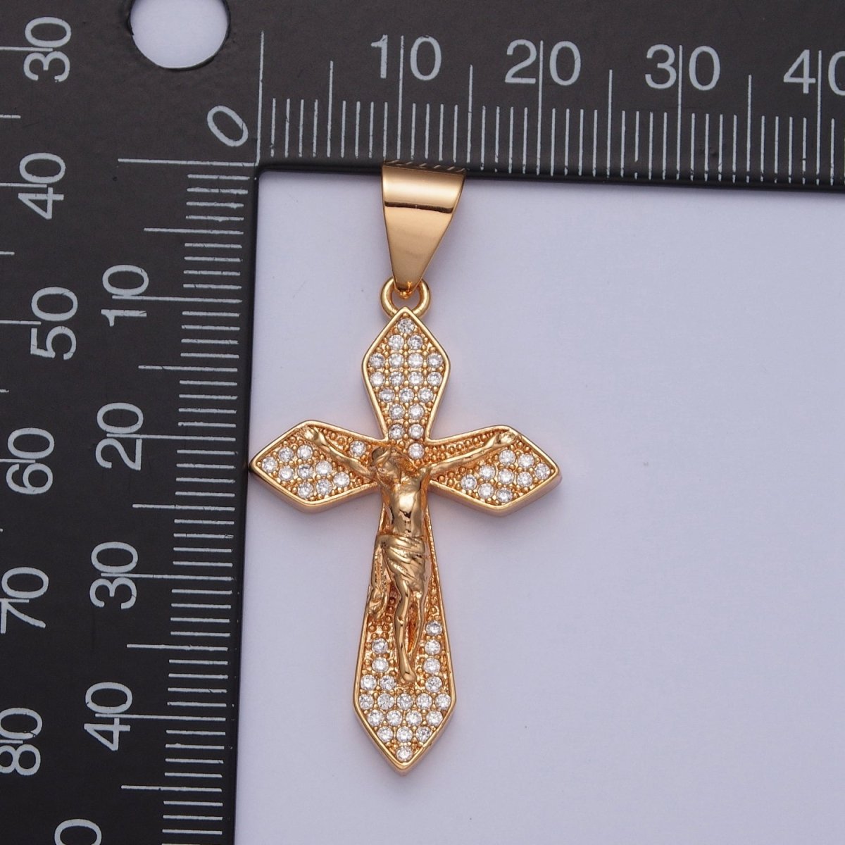 18K Crucified Cross CZ Pendant, Micro Pace CZ Religious Pendant For Jewelry Making  X-355