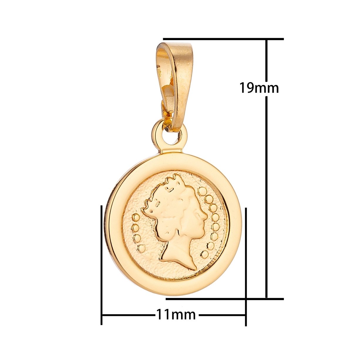 18K Dainty Coin Round Queen Elizabeth ll Gold Fill Delicate Charm Pendant Medallion for Earring Necklace Bracelet Making H-280