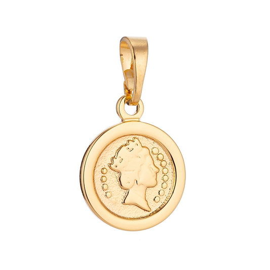 18K Dainty Coin Round Queen Elizabeth ll Gold Fill Delicate Charm Pendant Medallion for Earring Necklace Bracelet Making H-280