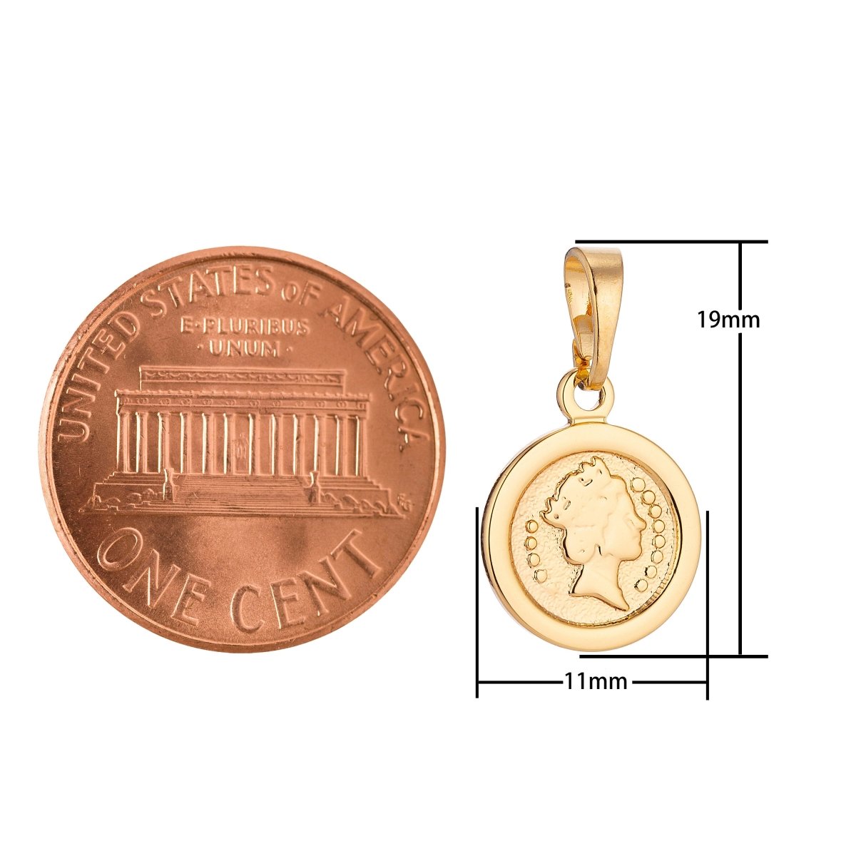18K Dainty Coin Round Queen Elizabeth ll Gold Fill Delicate Charm Pendant Medallion for Earring Necklace Bracelet Making H-280