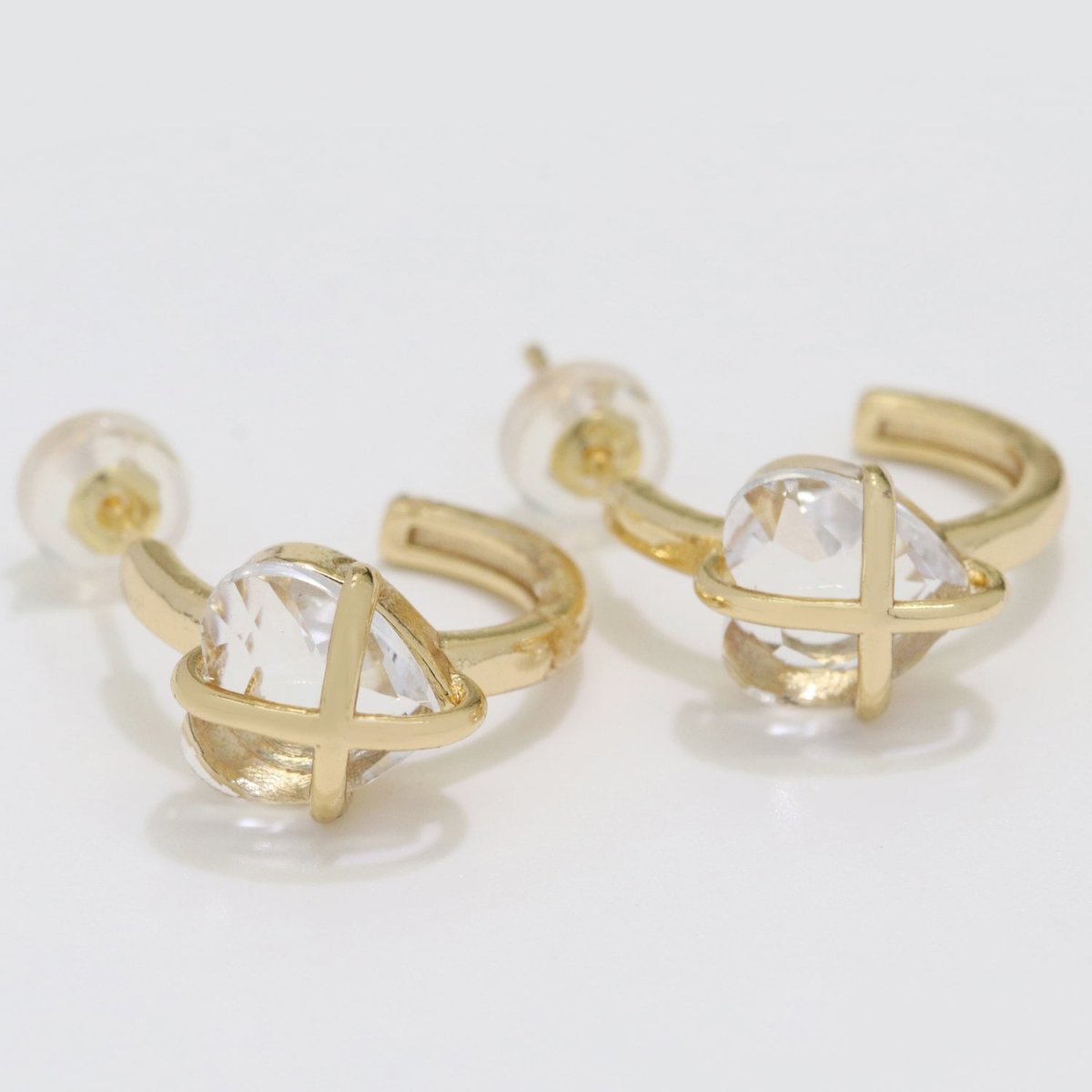 18K Dainty Gold Filled Heart Crystal Wrap Earring Hoop Earring T-220 ~ T-221