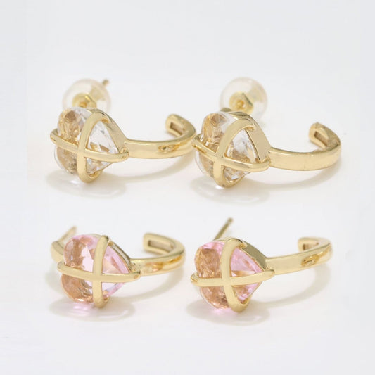 18K Dainty Gold Filled Heart Crystal Wrap Earring Hoop Earring T-220 ~ T-221