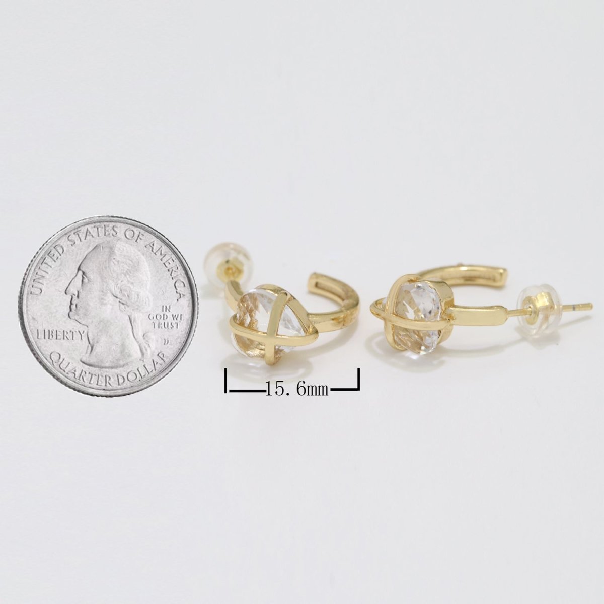 18K Dainty Gold Filled Heart Crystal Wrap Earring Hoop Earring T-220 ~ T-221