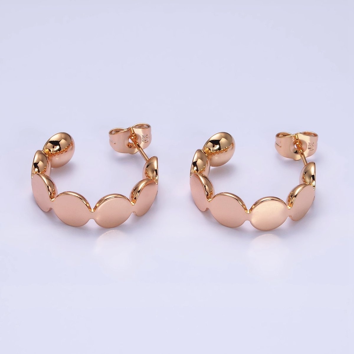 18K Flat Bubble Round Geometric C-Shaped Hoop Earrings | AD1363