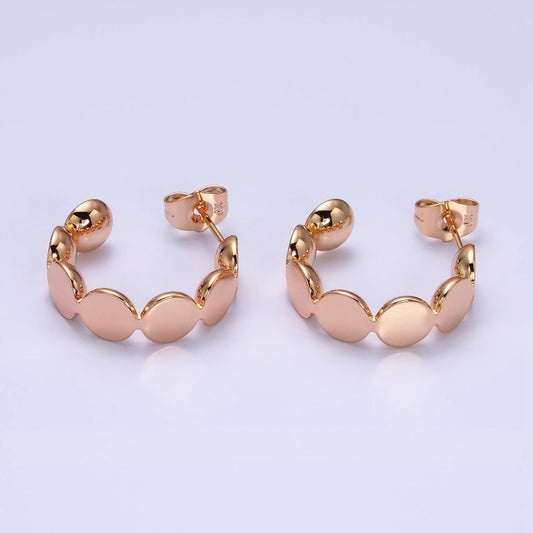 18K Flat Bubble Round Geometric C-Shaped Hoop Earrings | AD1363