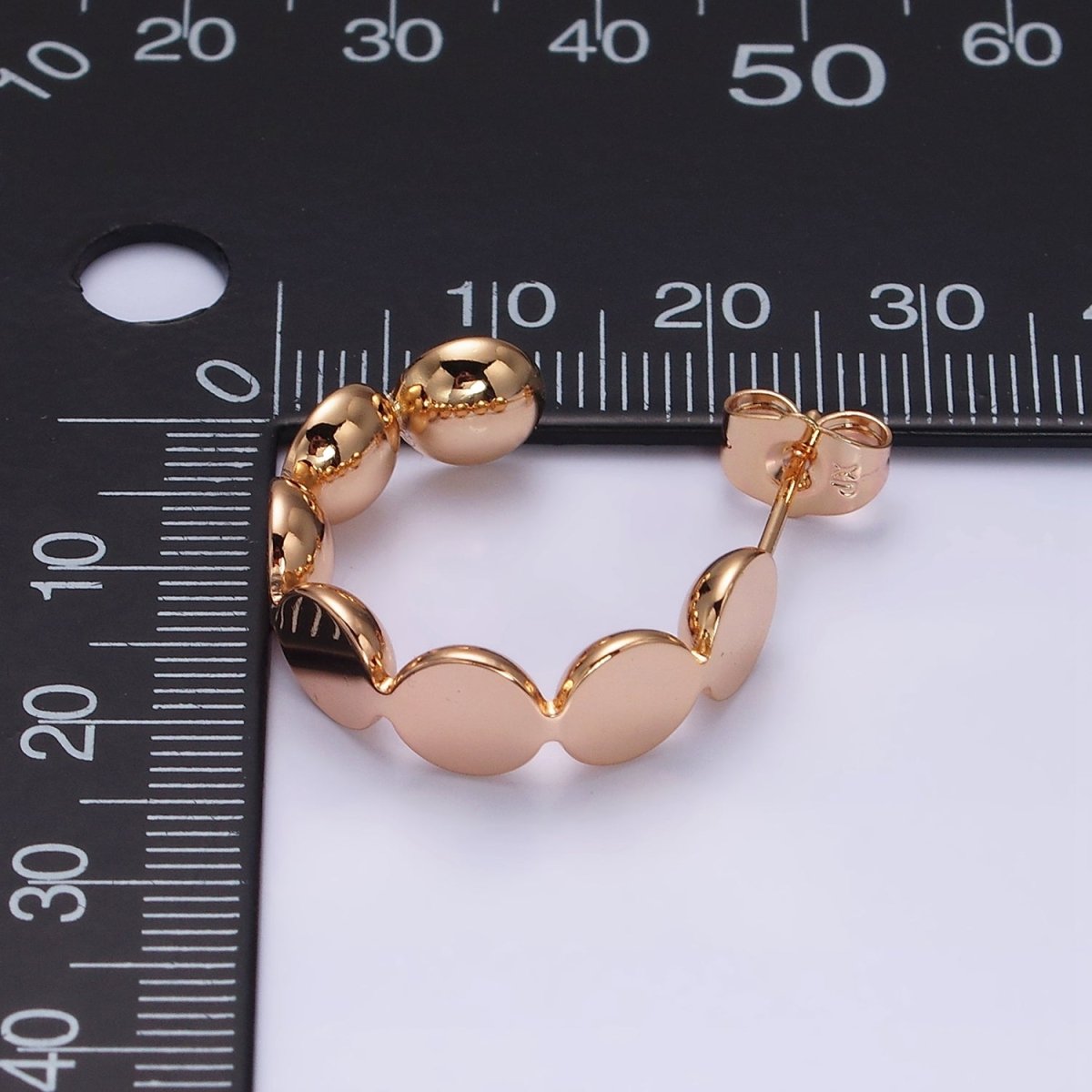 18K Flat Bubble Round Geometric C-Shaped Hoop Earrings | AD1363