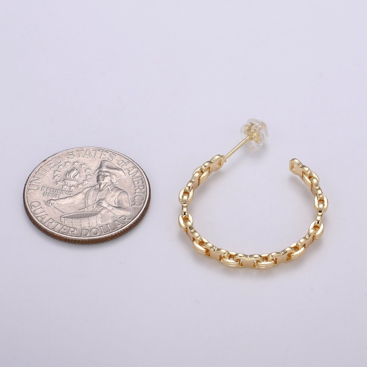 18K Gold Cable Link Chain Hoops Earrings For Wholesale Jewelry Supplies & Earring Findings 28mm hoops Q-457