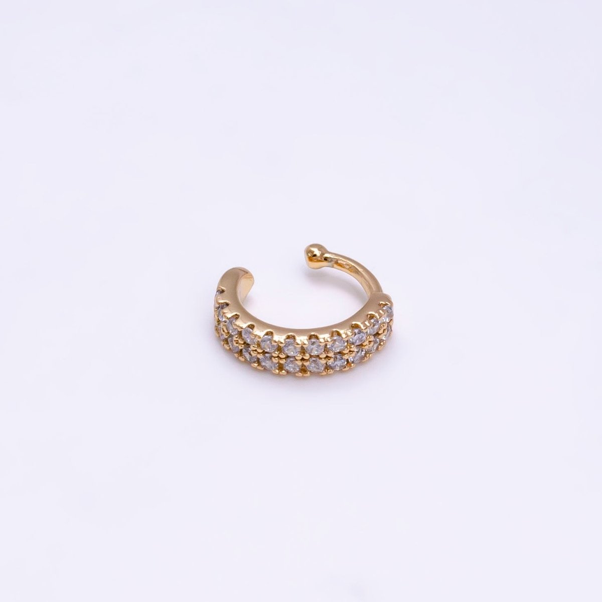 18K Gold Clear CZ Double Micro Paved Ear Cuff Earrings | AI098